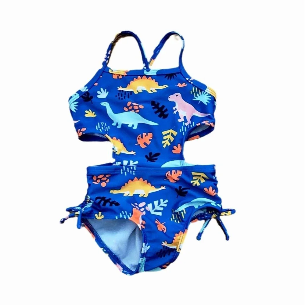 Cat & Jack Kids Blue Dinosaurs and Pink With Hearts Swimsuits